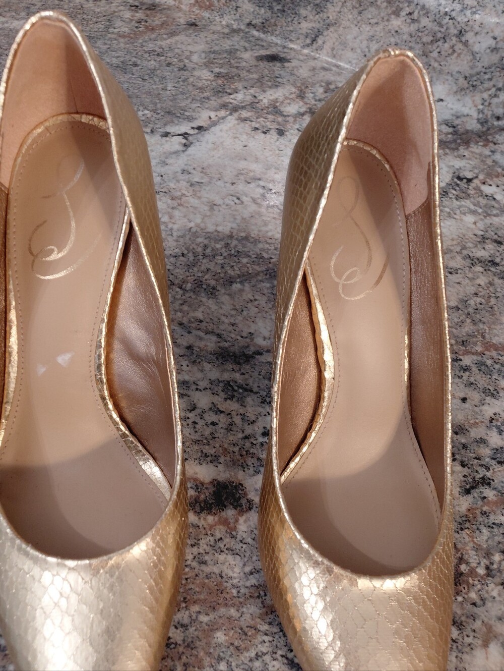 Sam & Libby Gold Snake Skin Patterned Pointed-Toe Stiletto Pumps - Picture 3 of 10
